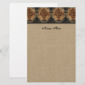 Damask Black op Tan Faux Parchment Briefpapier (Voorkant / Achterkant)