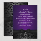 Damask Black & Paarse Bow Vrijgezellenfeest Uitnod Kaart (Voorkant / Achterkant)