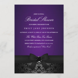 Damask Black & Paarse Bow Vrijgezellenfeest Uitnod Kaart