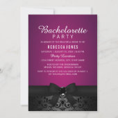 Damask Black & Pink Bow Bachelorette Party Uitnodi Kaart (Voorkant)