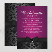 Damask Black & Pink Bow Bachelorette Party Uitnodi Kaart (Voorkant / Achterkant)