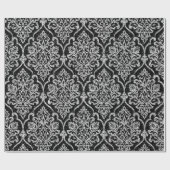 Damask Black Royal Gray Silver Glitter Cadeaupapier (Vlak)