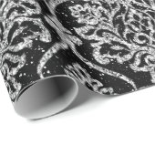 Damask Black Royal Gray Silver Glitter Cadeaupapier (Rol Hoek)