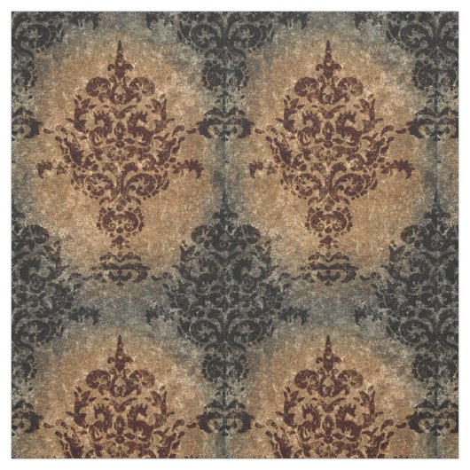Damask Black Rust op Grey en Tan Stof (Swatch)