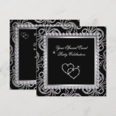 Damask Black Silver Diamonds Heart Kaart (Voorkant / Achterkant)