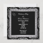 Damask Black Silver Diamonds Heart Kaart (Achterkant)