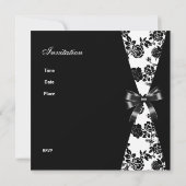 Damask Black White 50th Birthday Invitation Floral Kaart (Achterkant)