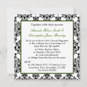 Damask Black, white and green Wedding Invitation Kaart (Achterkant)