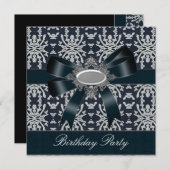 Damask Black White Bow Invitation All Occasion Kaart (Voorkant / Achterkant)