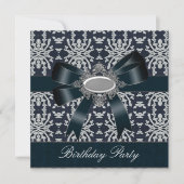 Damask Black White Bow Invitation All Occasion Kaart (Voorkant)