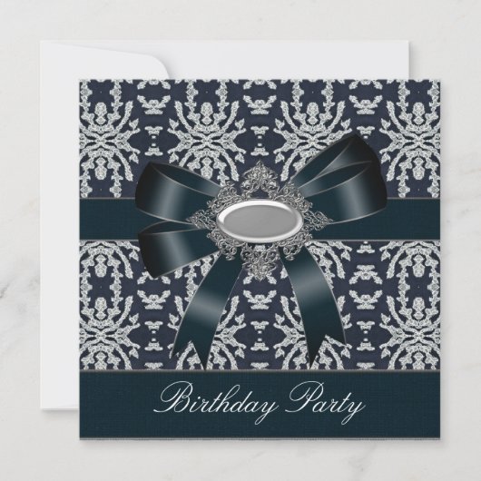 Damask Black White Bow Invitation All Occasion Kaart (Voorkant)