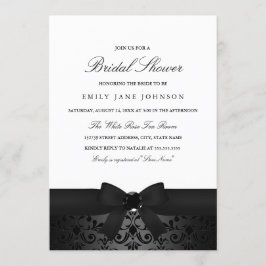 Damask Black & White Bow Vrijgezellenfeest Uitnodi Kaart