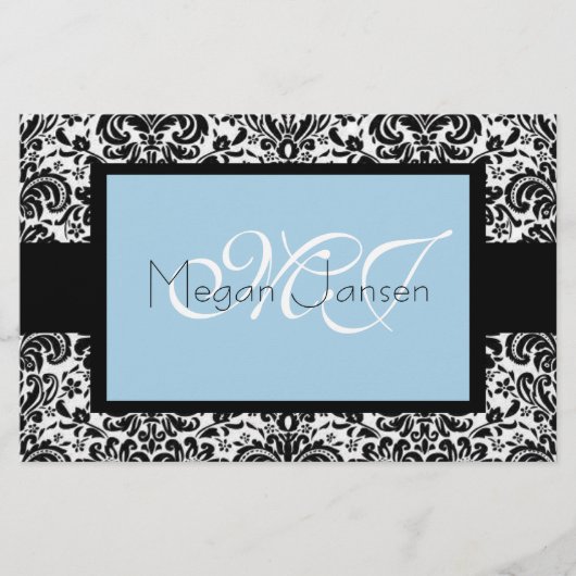 Damask Black & White Briefpapier (Voorkant)