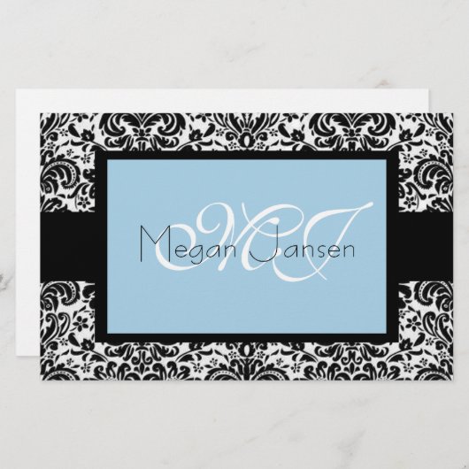 Damask Black & White Briefpapier (Voorkant / Achterkant)