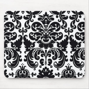Damask Black White Elegant Computer Muismat