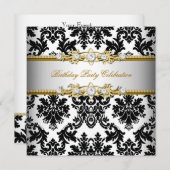 Damask Black White Gold Silver Cream Elegant Party Kaart (Voorkant / Achterkant)