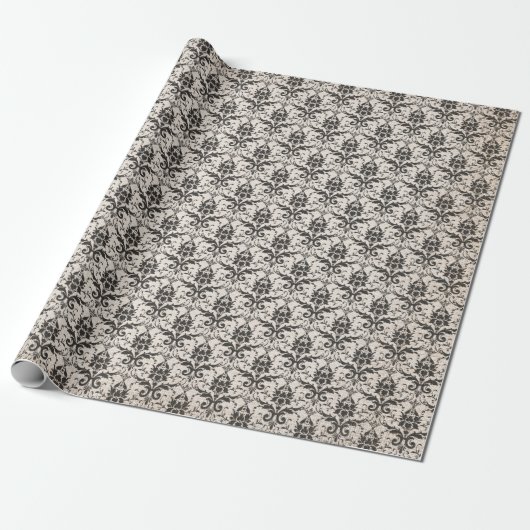 Damask  Black White Grunge-lospagina Cadeaupapier (Uitgerold)