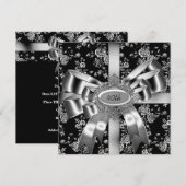 Damask Black White Jewel Silver Bow 40th Kaart (Voorkant / Achterkant)