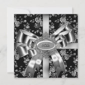 Damask Black White Jewel Silver Bow 40th Kaart (Voorkant)