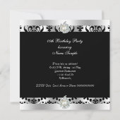 Damask Black White Pearl Diamond Birthday Party Kaart (Achterkant)