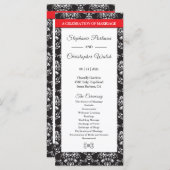 Damask Black White Red Stripe Wedding Program Programmakaart (Voorkant / Achterkant)