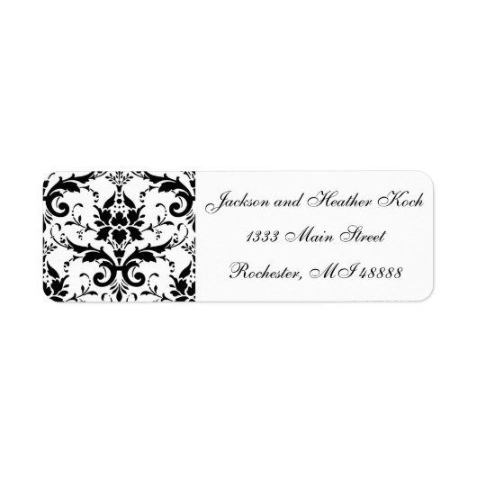 Damask Black White Wedding Formal - Retouradres Etiket (Voorkant)