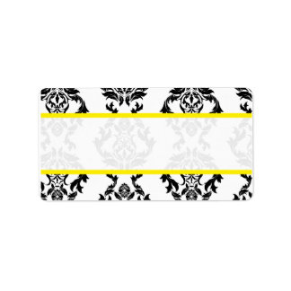  Damask Black White Yellow Mailing Labels