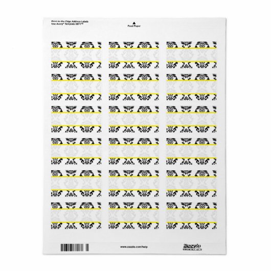  Damask Black White Yellow Mailing Labels (Full Sheet)