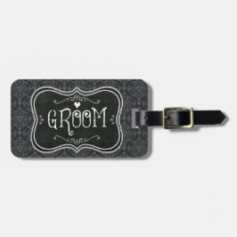 Damask Blackboard Bagagelabel van de bruidegom