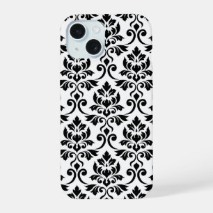Damask blad groot patroon zwart op wit iPhone 15 case