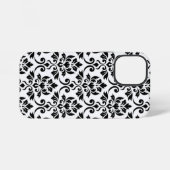 Damask blad groot patroon zwart op wit iPhone hoesje (Achterkant horizontaal)