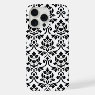 Damask blad groot patroon zwart op wit iPhone 15 pro max case