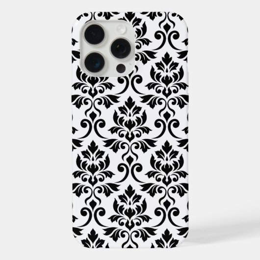 Damask blad groot patroon zwart op wit iPhone hoesje (Achterkant)