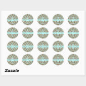 Damask Blauw en Bruin bruiloft Ronde Sticker (Vel)