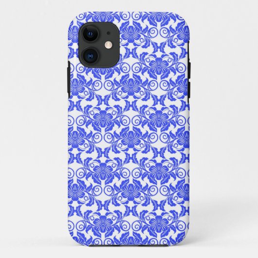 Damask  blauw- en wit grijs bloempatroon Case-Mate iPhone case (Achterkant)