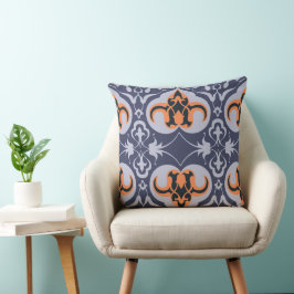  Damask - Blauw Sinaasappel Elegant Patroon Kussen