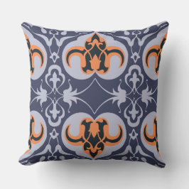 Damask - Blauw Sinaasappel Elegant Patroon Kussen