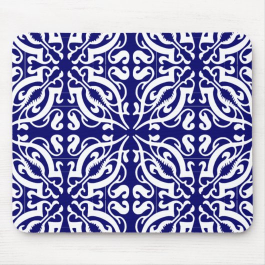 DAMASK - Blauwe achtergrond Muismat (Voorkant)