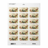 Damask Blauwgroen Bird Burgundy Flowering Branch Etiket (Full Sheet)