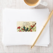  Damask Blauwgroen Bird Burgundy Flowering Branch Etiket (Insitu)