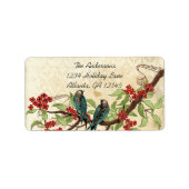 Damask Blauwgroen Bird Burgundy Flowering Branch Etiket (Voorkant)