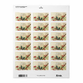 Damask Blauwgroen Bird Burgundy Flowering Branch Etiket (Full Sheet)