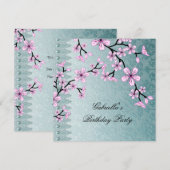 Damask Blauwgroen Blauwe Roze Blossom Asian Floren Kaart (Voorkant / Achterkant)