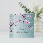 Damask Blauwgroen Blauwe Roze Blossom Asian Floren Kaart (Staand voorkant)