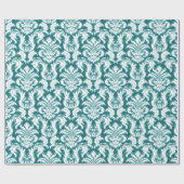 Damask Blauwgroen Blue Turquoise Ocean White Velve Cadeaupapier (Vlak)