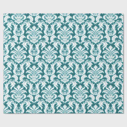 Damask Blauwgroen Blue Turquoise Ocean White Velve Cadeaupapier (Vlak)