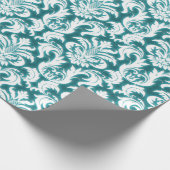 Damask Blauwgroen Blue Turquoise Ocean White Velve Cadeaupapier (Hoek)