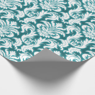Damask Blauwgroen Blue Turquoise Ocean White Velve Cadeaupapier