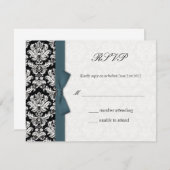Damask Blauwgroen Bow Wedding RSVP Kaart (Voorkant / Achterkant)