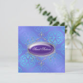 Damask Blauwgroen Paarse Sweet 16 verjaardagsfeest Kaart (Staand voorkant)